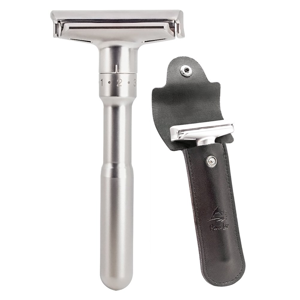 Safety Shaving Razor Kit with Genuine Leather Travel Case by River Lake