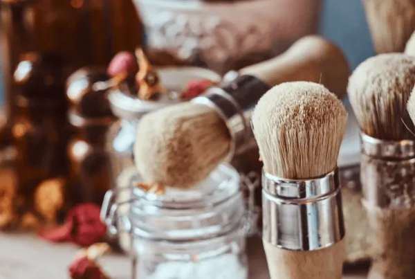 beard brushes on shelf